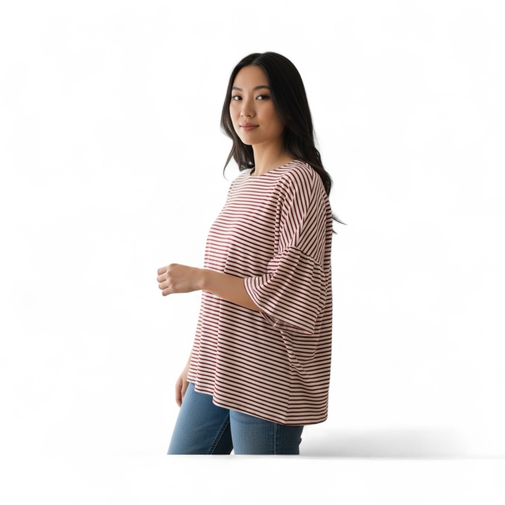 beachlunchlounge Red and White Striped Long Sleeve Top